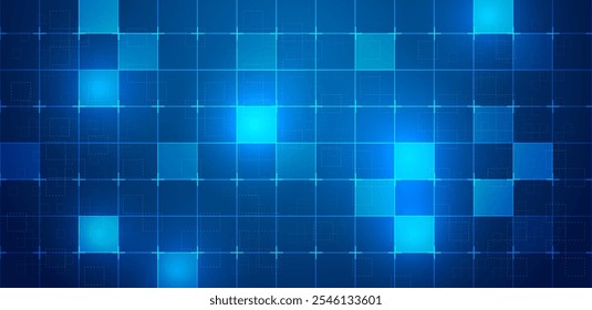 Digital grid technology and digital data transfer smart square blue background overlay