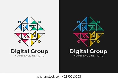 Digital Group Logo Design. Abstract Creative People Group Logo Design with Digital Minimalist Concept.