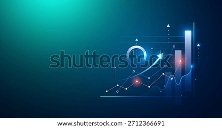 Digital Growth Chart Vector - Business Success, Finance Data Analysis, Abstract Futuristic Progress for Technology Investment Market Graph Background