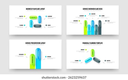 Digital Growth Four Five Two Three Element Diagram Slide Design Vector Illustration Set. Product Performance 4 5 2 3 Option Infographic Slideshow Layout Collection.