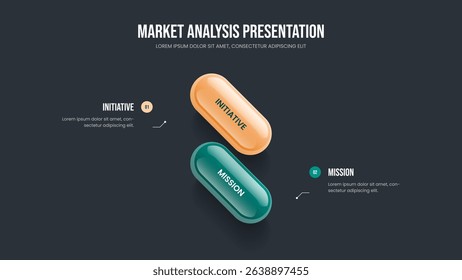 Digital Growth Frame Template Vector Illustration. Financial Profile 2 Element Diagram Slideshow Design. Marketing Overview Two Step Infographic Slide Layout.