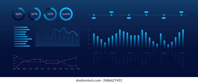 Digital growth graph chart analytic on technology blue background. Chart, diagram, research, audit, planning, statistics, management, infographic, data analysis, Financial literacy. Stock market