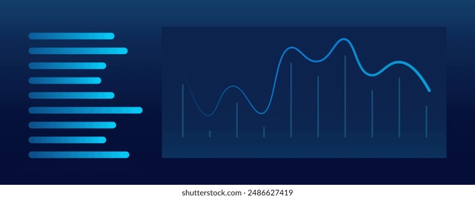 Digital growth graph chart on technology blue background. Chart, diagram, research, audit, planning, statistics, management, infographic, data analysis, Financial literacy. Stock market