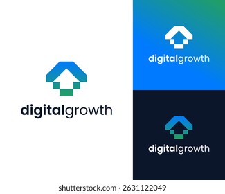Tecnología de crecimiento digital Moderna Startup para soluciones de negocios Tecnología Vector Diseño de logotipos Ilustración