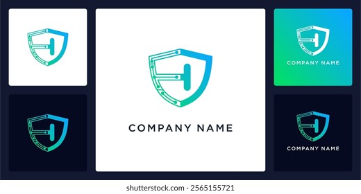 Digital guard with letters H logo design and icon