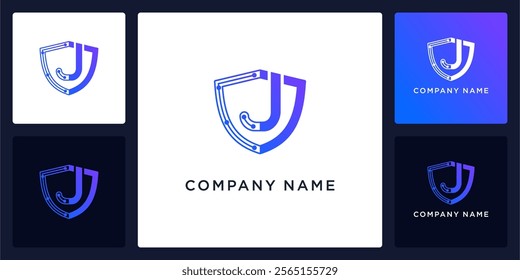 Digital guard with letters J logo design and icon