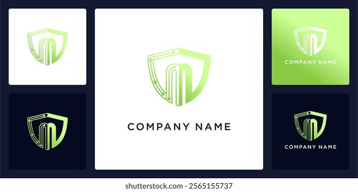 Digital guard with letters M logo design and icon