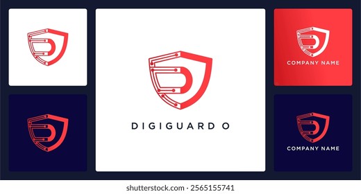 Digital guard with letters O logo design and icon