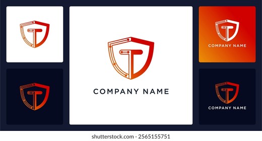 Digital guard with letters T logo design and icon