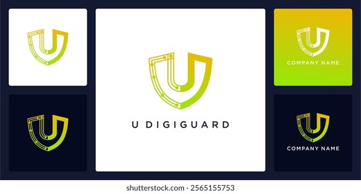 Digital guard with letters U logo design and icon