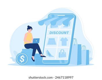 Digital guide to online purchasing trending concept flat illustration