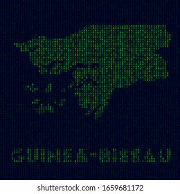 Digital Guinea-Bissau logo. Country symbol in hacker style. Binary code map of Guinea-Bissau with country name. Appealing vector illustration.