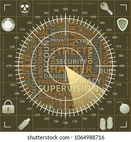 Digital hacker radar screen of khaki, orange, yellow, and gray shades
