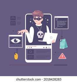 digital hacking with hacker character illustration
