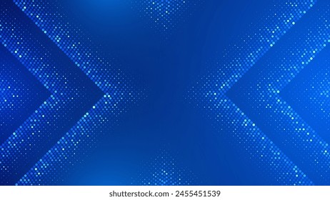 Digital Halftone Arrows Pointing To The Center. Abstract Technology Background. Hi-Tech Business Presentation Template. Vector Illustration.