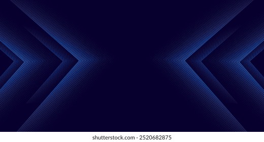 Digital Halftone Arrows Pointing To The Center. Abstract Technology Background. Hi-Tech Business Presentation Template. Vector Illustration.