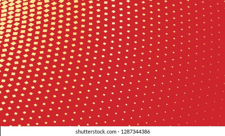 digital halftone gold shade dots gradient on red background