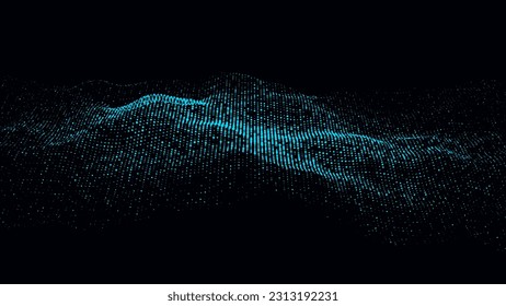Ola de media tonalidad digital en el fondo oscuro. Resumen de estructura azul moderna, conexión de red. Gran visualización de datos. Ilustraciones vectoriales.