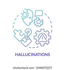 Digital hallucinations blue gradient concept icon. Machine learning issues. Virtual assistant incorrect output. Round shape line illustration. Abstract idea. Graphic design. Easy to use in infographic