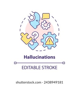 Digital hallucinations multi color concept icon. Machine learning issues. Virtual assistant incorrect output. Round shape line illustration. Abstract idea. Graphic design. Easy to use in infographic