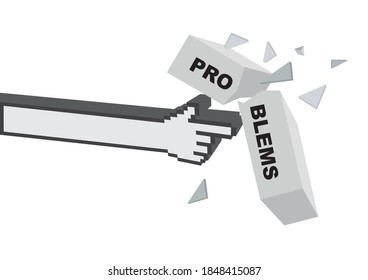 Digital hand breaking problems. Concept of solving problem with digital device. Isolated vector illustration.