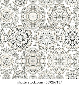 Digital hand drawn of element in the clean, whimsical and modern surface pattern on white background in gray, beige and neutral colors. Vector snowflakes and christmas winter pattern.