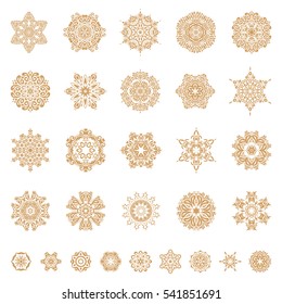 Digital hand drawn of element in the clean, whimsical and modern surface on white background in beige colors. Vector snowflakes and christmas winter set.