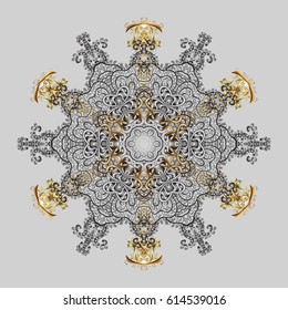 Digital hand drawn of element in the clean, whimsical and modern surface pattern on gray background in colors. Vector snowflakes and christmas winter pattern.