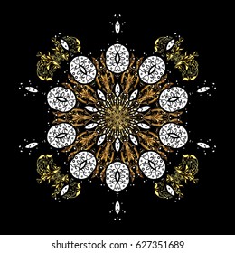 Digital hand drawn of element in the clean, whimsical and modern surface pattern on black background in black colors. Vector snowflakes and christmas winter pattern.