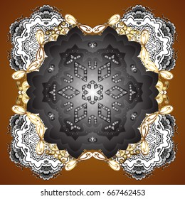 Digital hand drawn of element in the clean, whimsical and modern surface pattern on brown background. Vector snowflakes and christmas winter pattern.