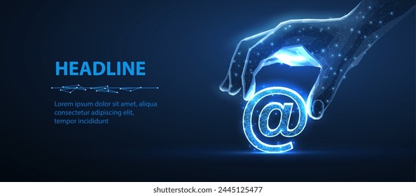 Digital hand and email sign. AI mailing, email icon, inbox logo, envelope symbol, e-mail mailbox, send notice, message receive, correspondence e, email address, AI newsletter concept