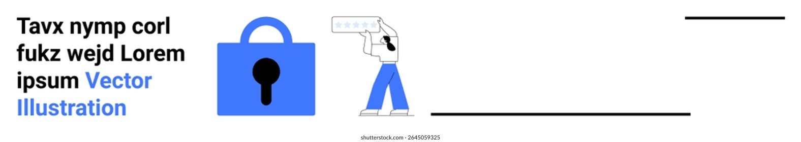 Digital hand holds a white ID card next to a blue lock symbol. Ideal for security, encryption, cybersecurity, online privacy, access control, digital ID, and tech services. Banner for landing page