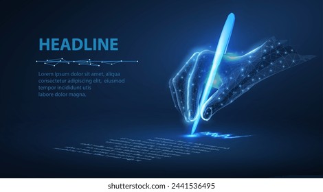 Digital hand with pan sign a document. Digital signature, E-contract, Sign document, Online approval, Virtual agreement, Report deal, Certificate application, Smart bank, Computer technology concept