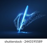 Digital hand with pan and signature. Digital signature, E-contract, Sign document, Online approval, Virtual agreement, Report deal, Certificate application, Smart bank, Computer technology concept