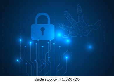 digital hand scan technology abstract. hand touch security system technology background.