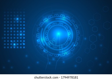 digital hand touch futuristic technology abstract background.