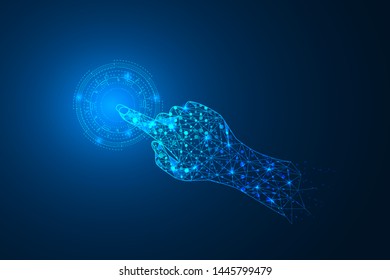digital hand touch on abstract background. big data high security technology abstract background. furture innovation.