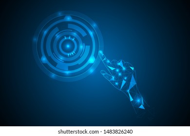 digital hand touch on abstract background. big data high security technology abstract background. furture innovation.
