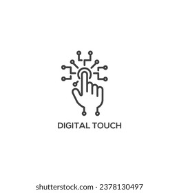 Digital hand touching tech icon, connection future dot line. Modern sign, linear pictogram, outline symbol, simple thin line vector design element template