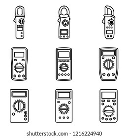 Digital handheld multimeter icon set. Vector thin line