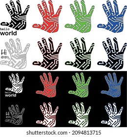 Digital handprint with different color combinations