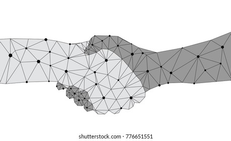 Digital Handshake. Hand Shake Made From Abstract Geometric Lines