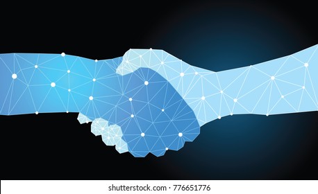 Digital Handshake. Hand Shake Made From Abstract Geometric Lines