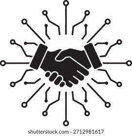 Digital handshake icon representing technology partnership, business deal, network connection, global agreement, innovation, and modern collaboration symbol.