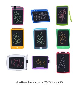 digital handwriting pad definir desenho animado. notetaking, sem fio portátil, bluetooth recarregável digital handwriting pad sinal. símbolo isolado vetor ilustração