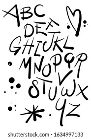 Digital handwritten alphabet on white background