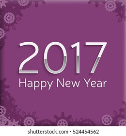 digital happy new year 2017 text design. vector greeting illustration with silver numbers and snowflakes.