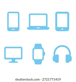 Conjunto de iconos de hardware digital y dispositivo Electrónica con teléfono inteligente, computadora portátil, tableta, monitor de escritorio, reloj inteligente y auriculares