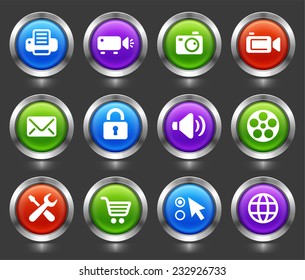 Digital Hardware and Internet Technology on Color Round Buttons