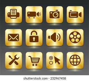 Digital Hardware and Internet Technology on Gold Square Buttons